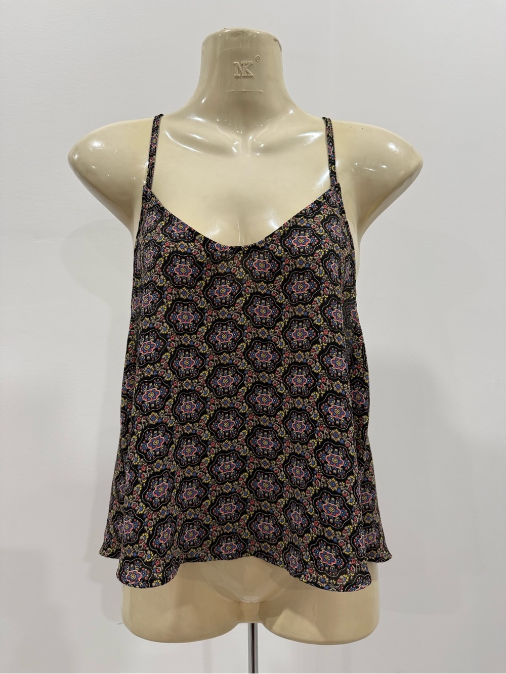 Lush Black Spaghetti-Strap Tank with Pink & Purple Medallion Print